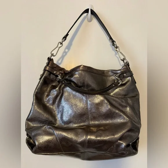 Coach Brooke Hobo Bag pewter-colored metallic leather shoulder bag - Picture 2 of 5